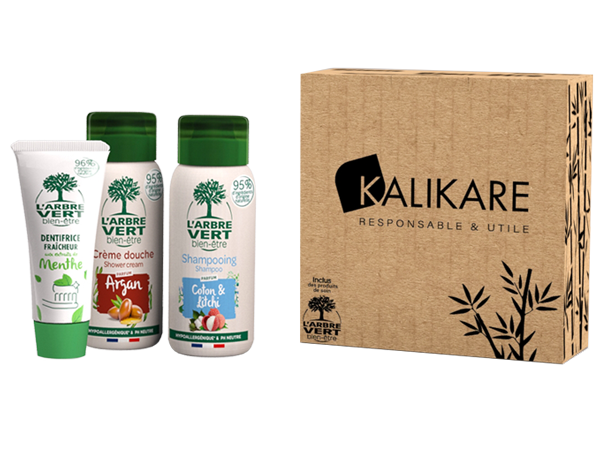 Coffret KaliKare avec ses produits Gel Douche, Shampoing et Dentifrice